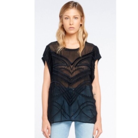 IRO Paris Lana Oversized Sheer Embroidered Blouse | Black Boho Top FR 38 US 6-8 - Picture 1 of 7